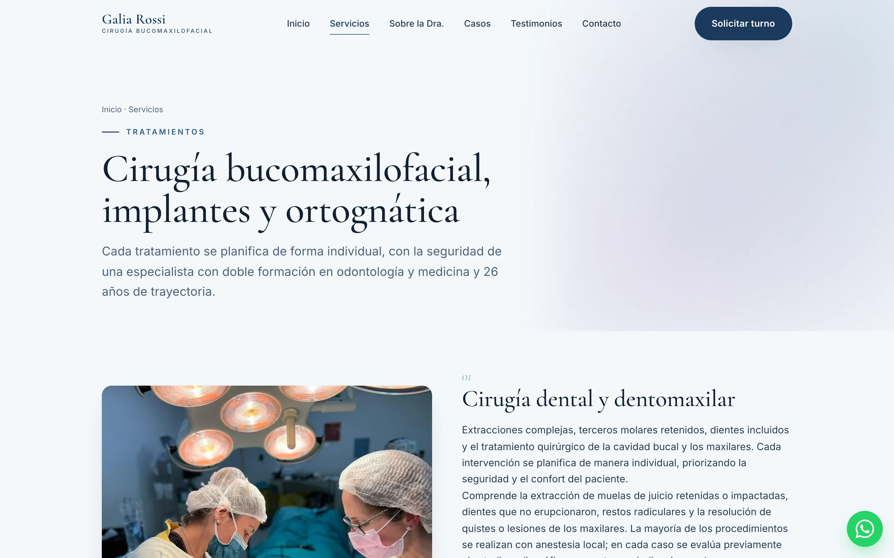 Página de tratamientos del sitio: cirugía dental, implantes y ortognática