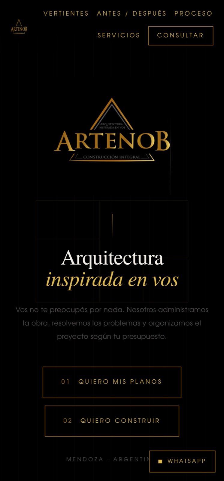 Versión para celular del sitio de Artenob