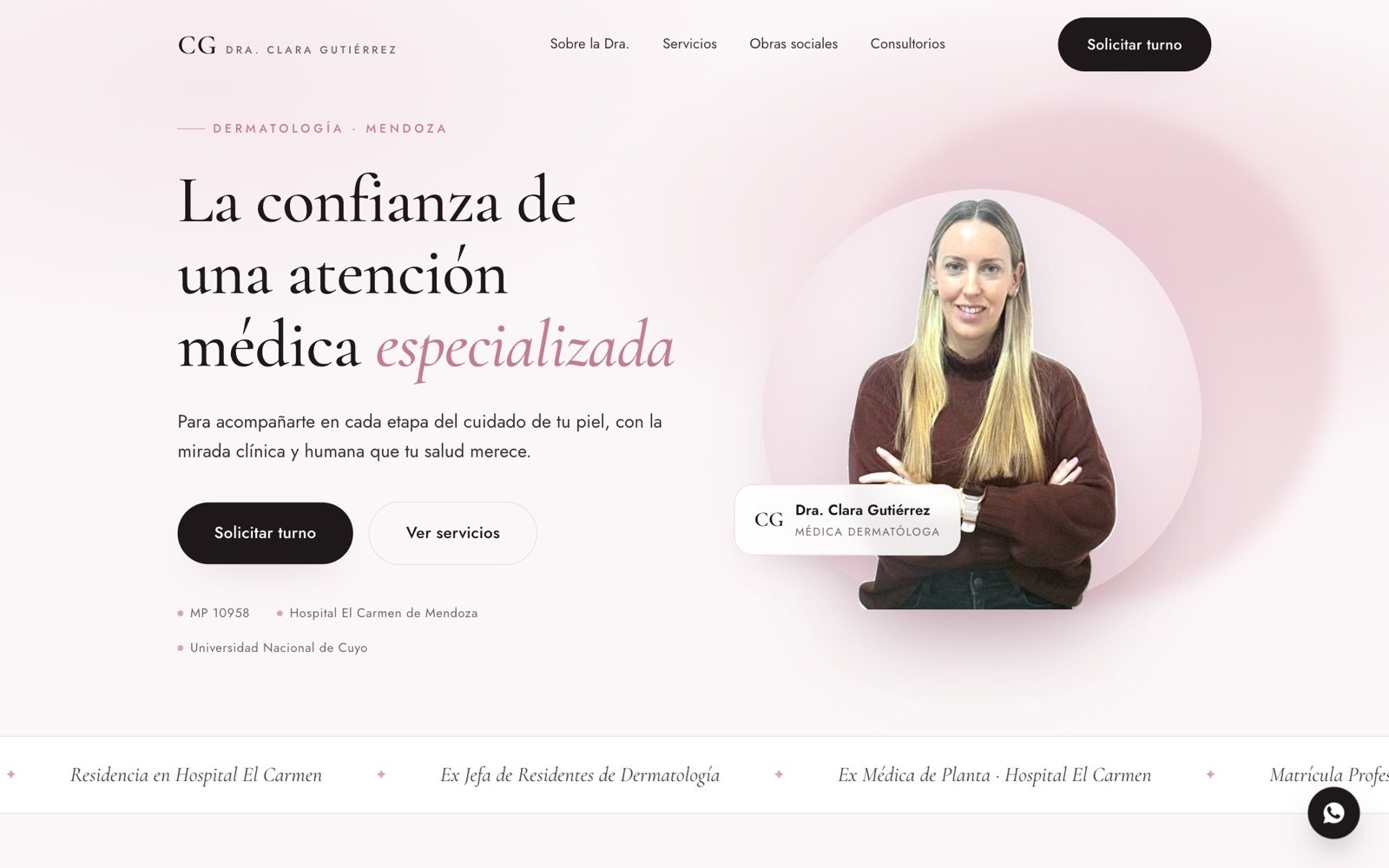 Pantalla principal del sitio de Dra. Clara Gutiérrez