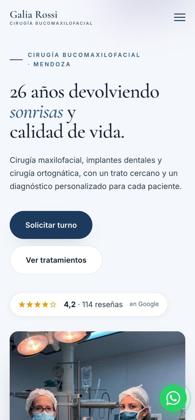 Versión para celular del sitio de Dra. Galia Rossi