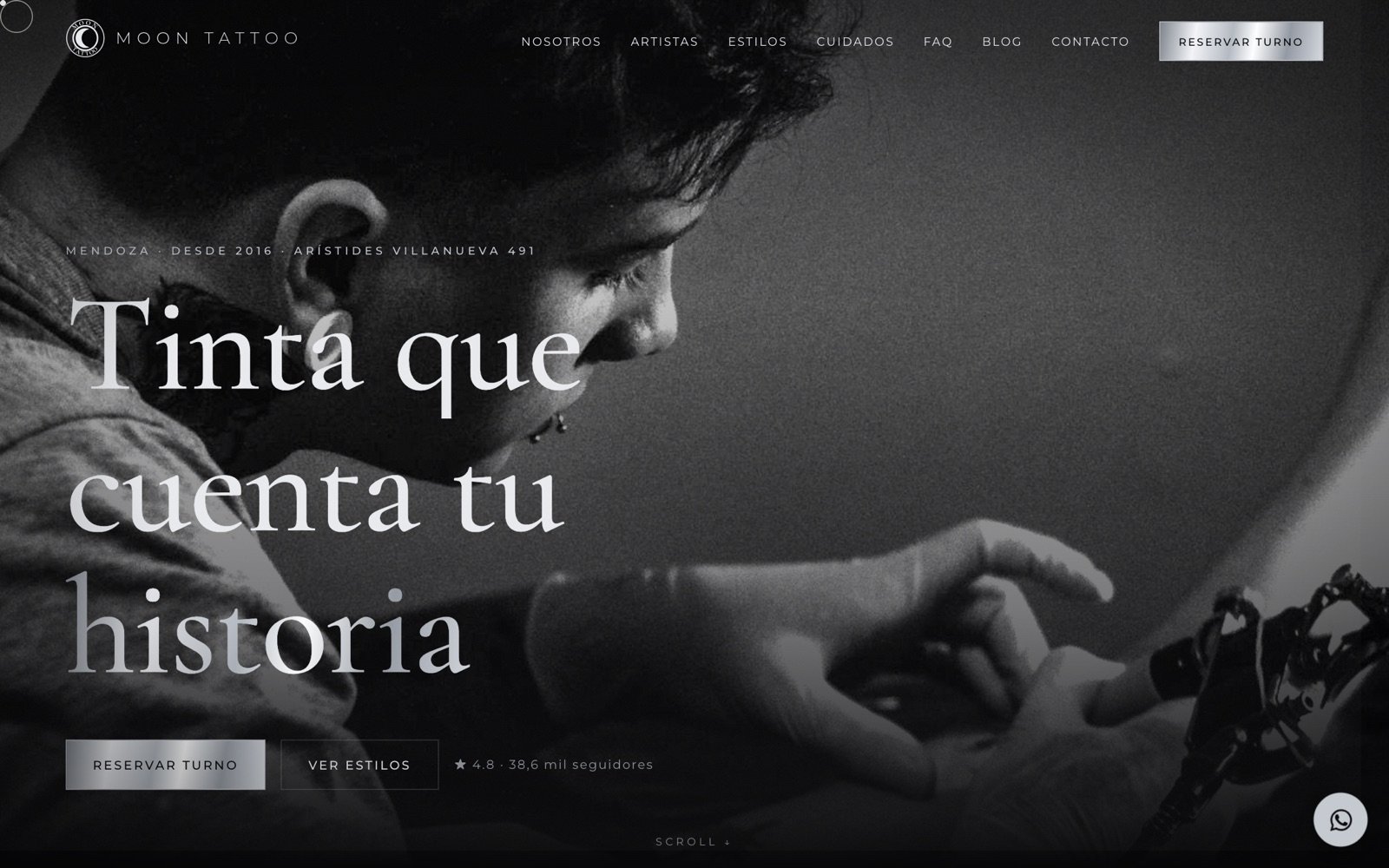 Pantalla principal del sitio de Moon Tattoo